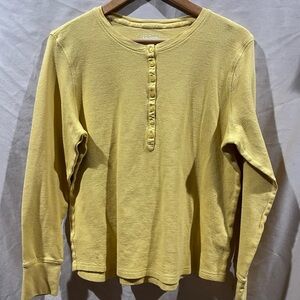 L.L. Bean XL Mustard Marigold Yellow Cotton Waffle Knit Henley Long Sleeve